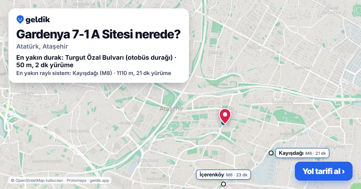 Where is Gardenya 7-1 A Sitesi: map with its location and the nearest stops, with walking times