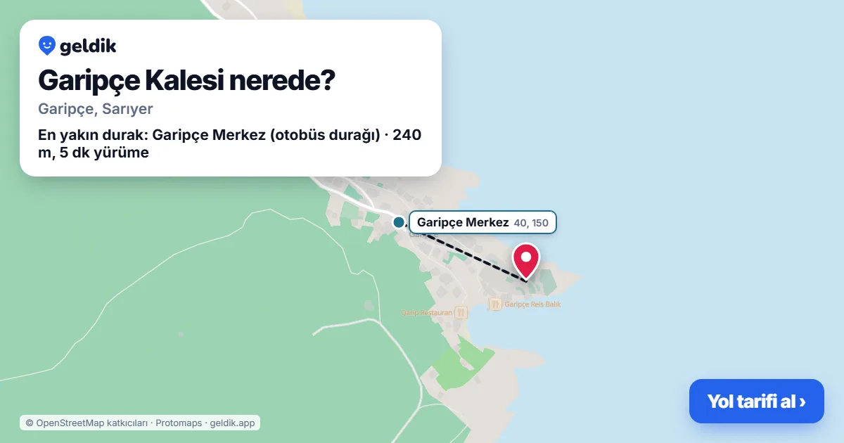 Where is Garipçe Kalesi: map with its location and the nearest stops, with walking times