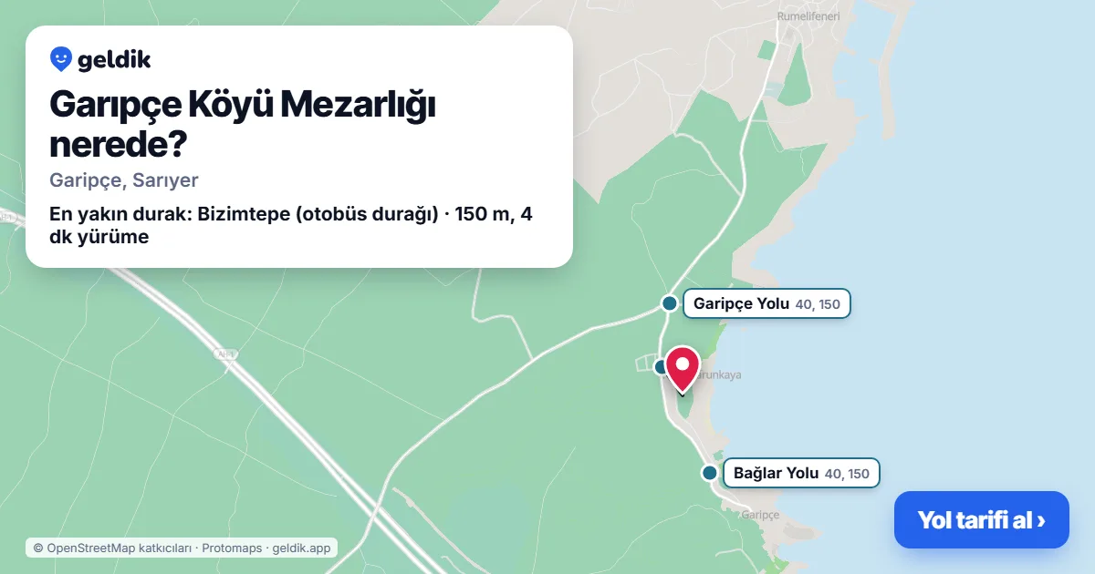 Where is Garıpçe Köyü Mezarlığı: map with its location and the nearest stops, with walking times