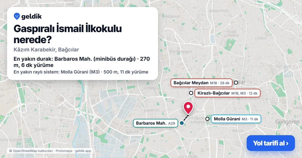 Gaspıralı İsmail İlkokulu nerede: haritada konumu ve en yakın duraklar, yürüme süreleriyle