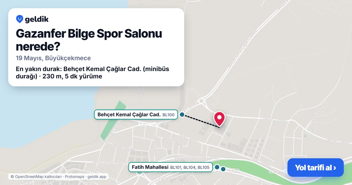Gazanfer Bilge Spor Salonu nerede: haritada konumu ve en yakın duraklar, yürüme süreleriyle