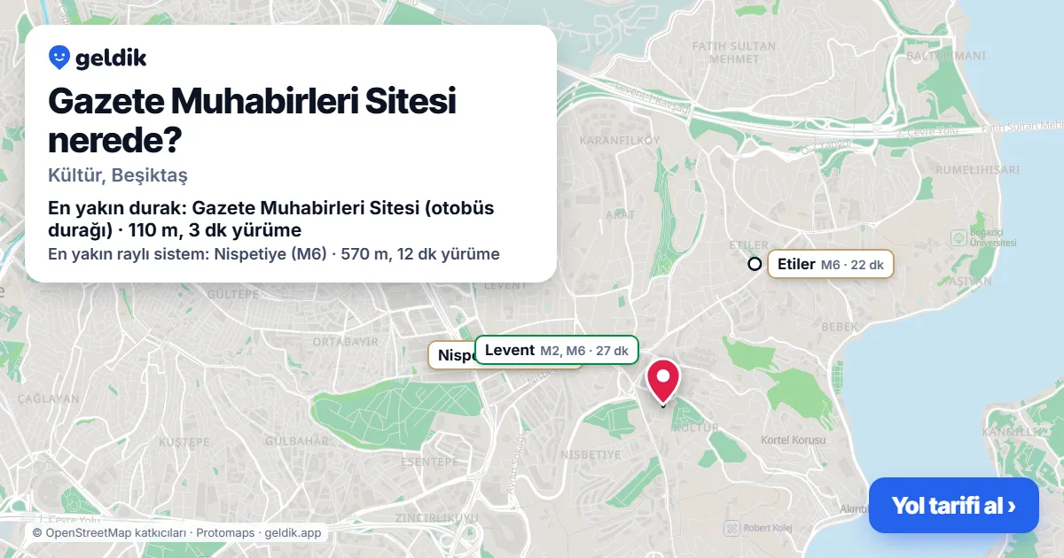 Gazete Muhabirleri Sitesi nerede: haritada konumu ve en yakın duraklar, yürüme süreleriyle