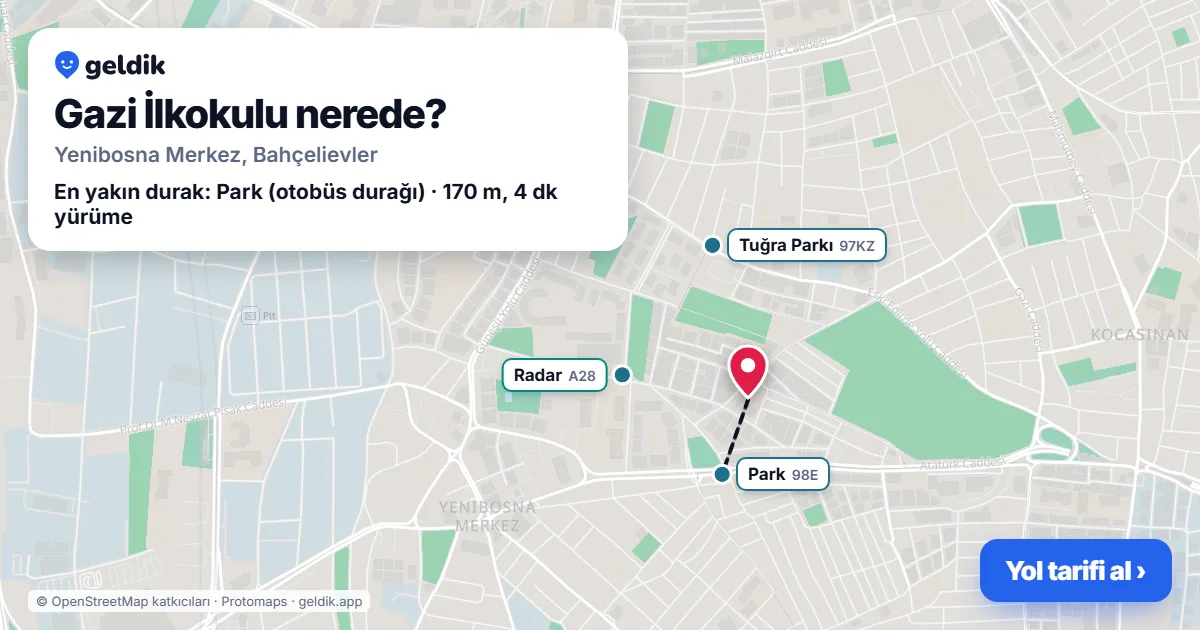 Where is Gazi İlkokulu: map with its location and the nearest stops, with walking times