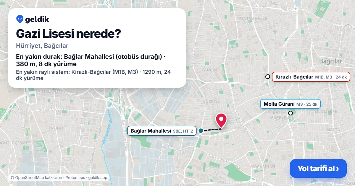 Where is Gazi Lisesi: map with its location and the nearest stops, with walking times