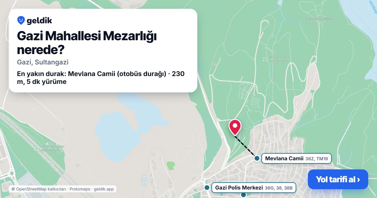 Gazi Mahallesi Mezarlığı nerede: haritada konumu ve en yakın duraklar, yürüme süreleriyle