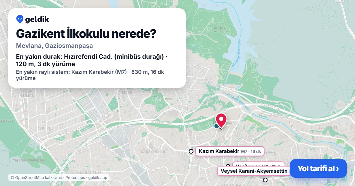 Gazikent İlkokulu nerede: haritada konumu ve en yakın duraklar, yürüme süreleriyle