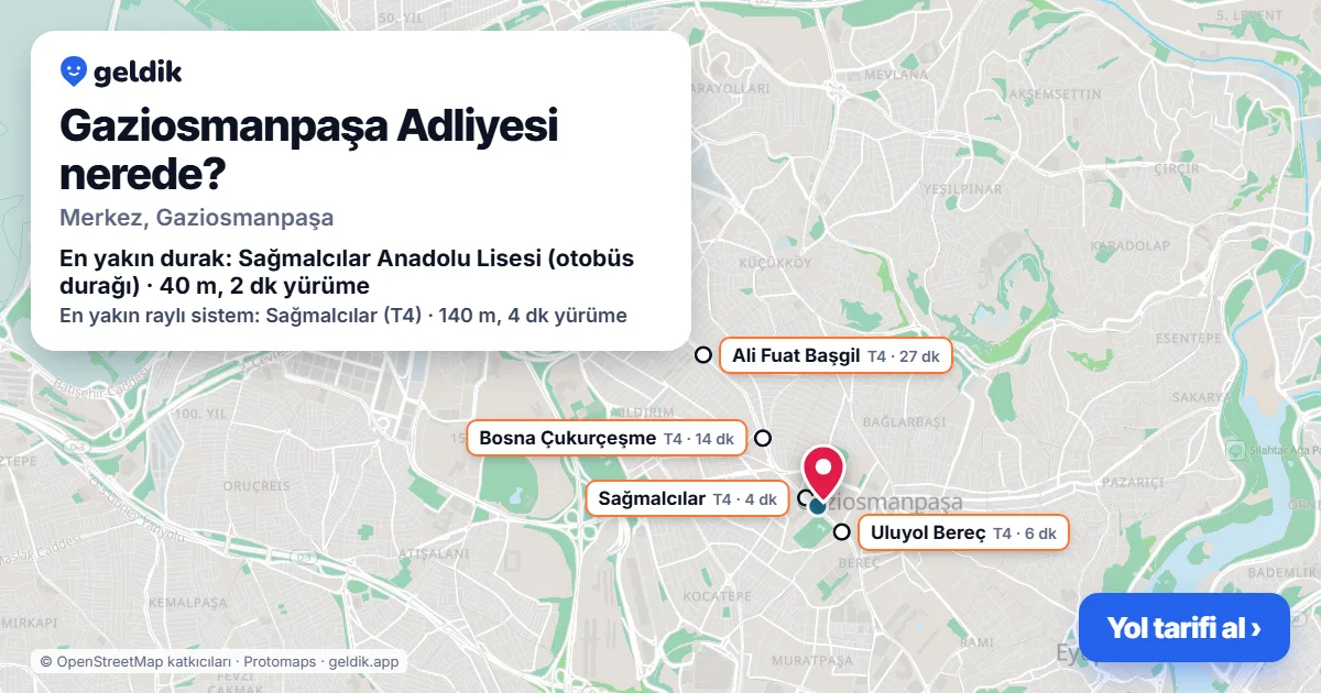 Where is Gaziosmanpaşa Adliyesi: map with its location and the nearest stops, with walking times
