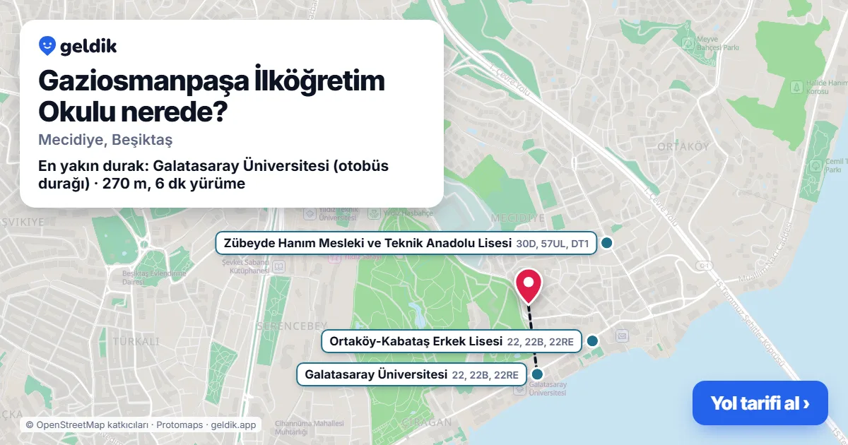 Gaziosmanpaşa İlköğretim Okulu nerede: haritada konumu ve en yakın duraklar, yürüme süreleriyle