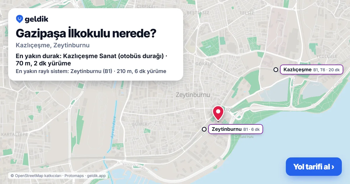 Gazipaşa İlkokulu nerede: haritada konumu ve en yakın duraklar, yürüme süreleriyle