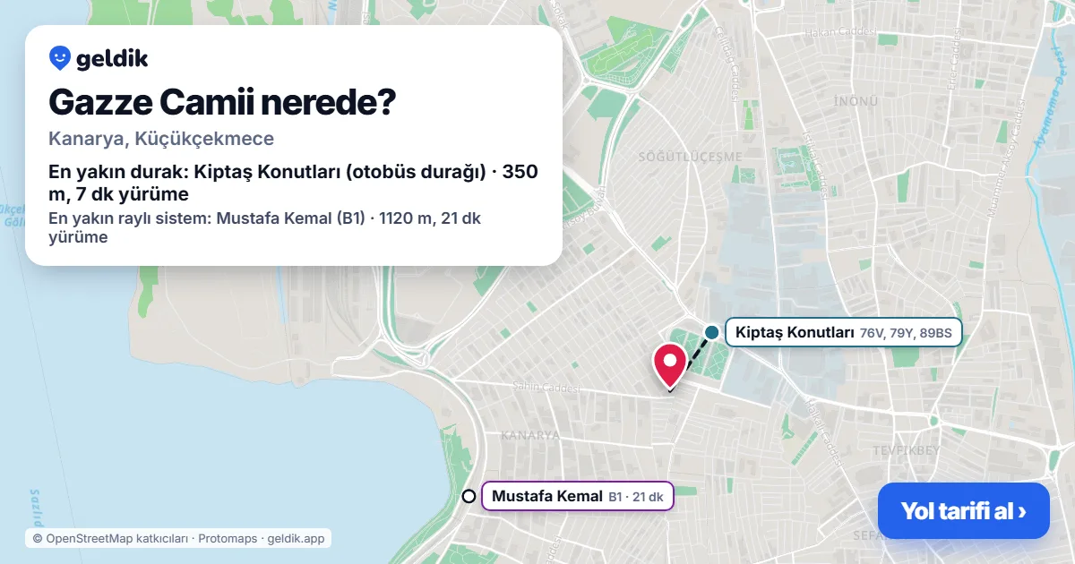 Where is Gazze Camii: map with its location and the nearest stops, with walking times