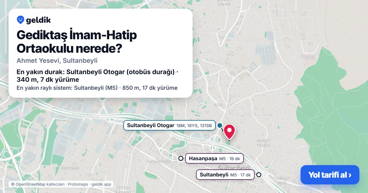 Gediktaş İmam-Hatip Ortaokulu nerede: haritada konumu ve en yakın duraklar, yürüme süreleriyle