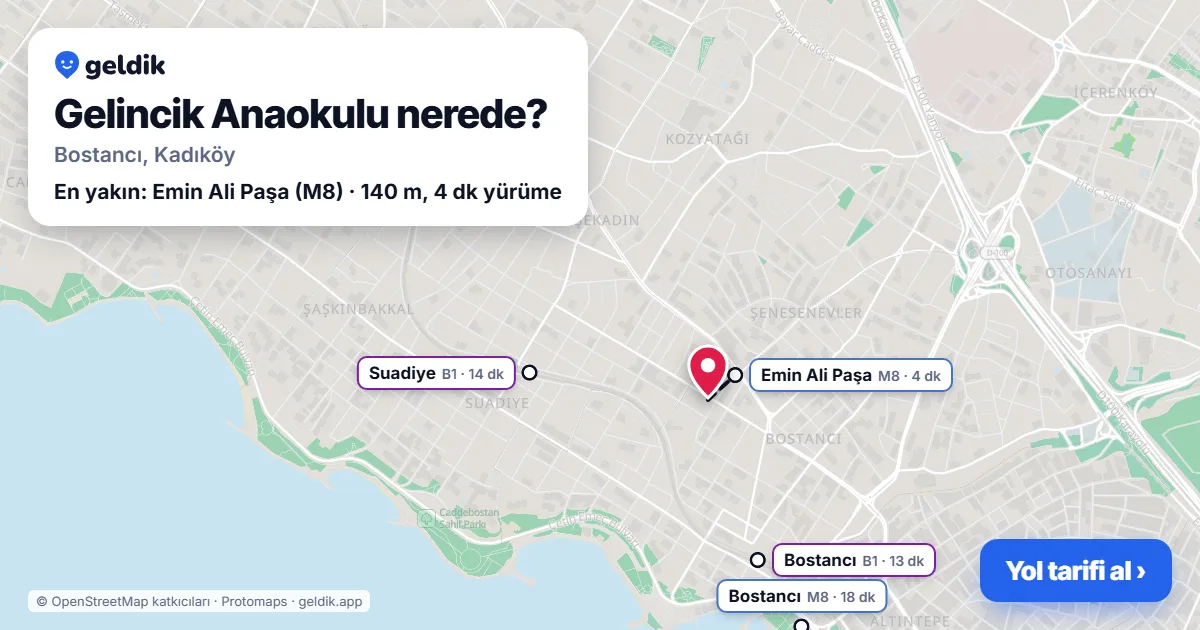 Gelincik Anaokulu nerede: haritada konumu ve en yakın duraklar, yürüme süreleriyle