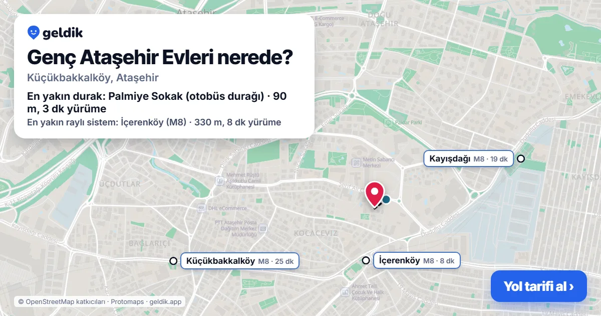 Genç Ataşehir Evleri nerede: haritada konumu ve en yakın duraklar, yürüme süreleriyle