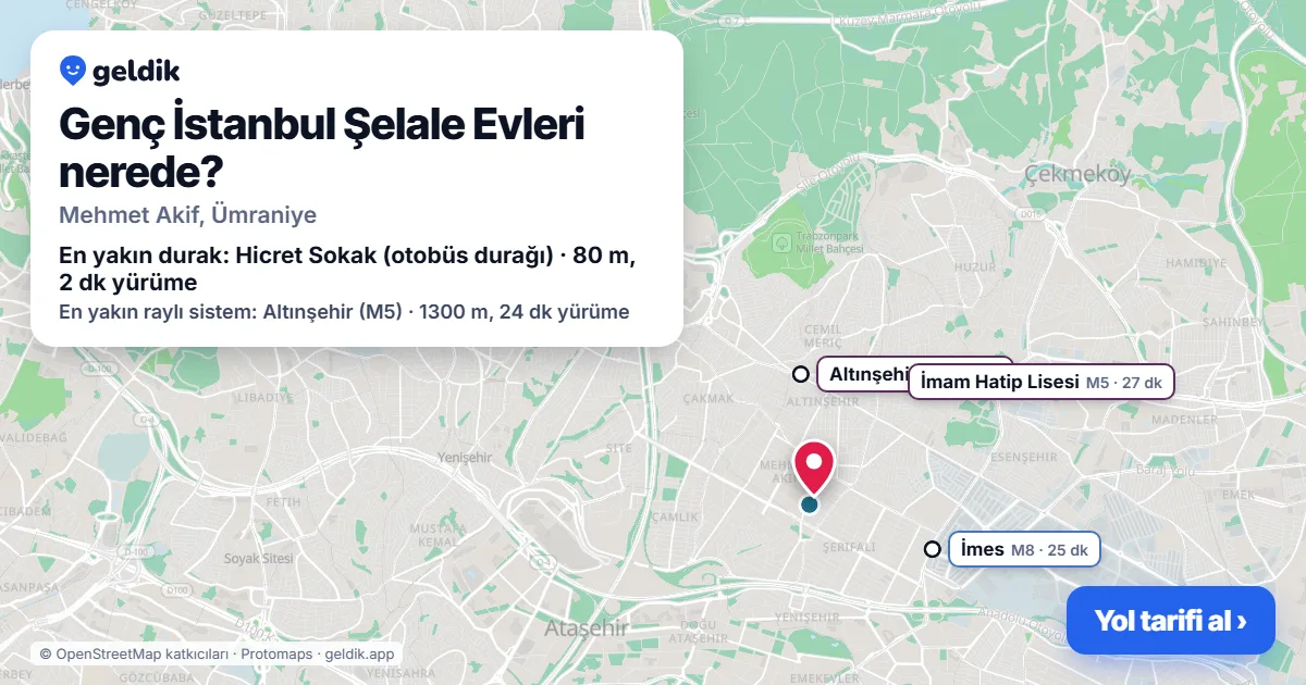 Genç İstanbul Şelale Evleri nerede: haritada konumu ve en yakın duraklar, yürüme süreleriyle