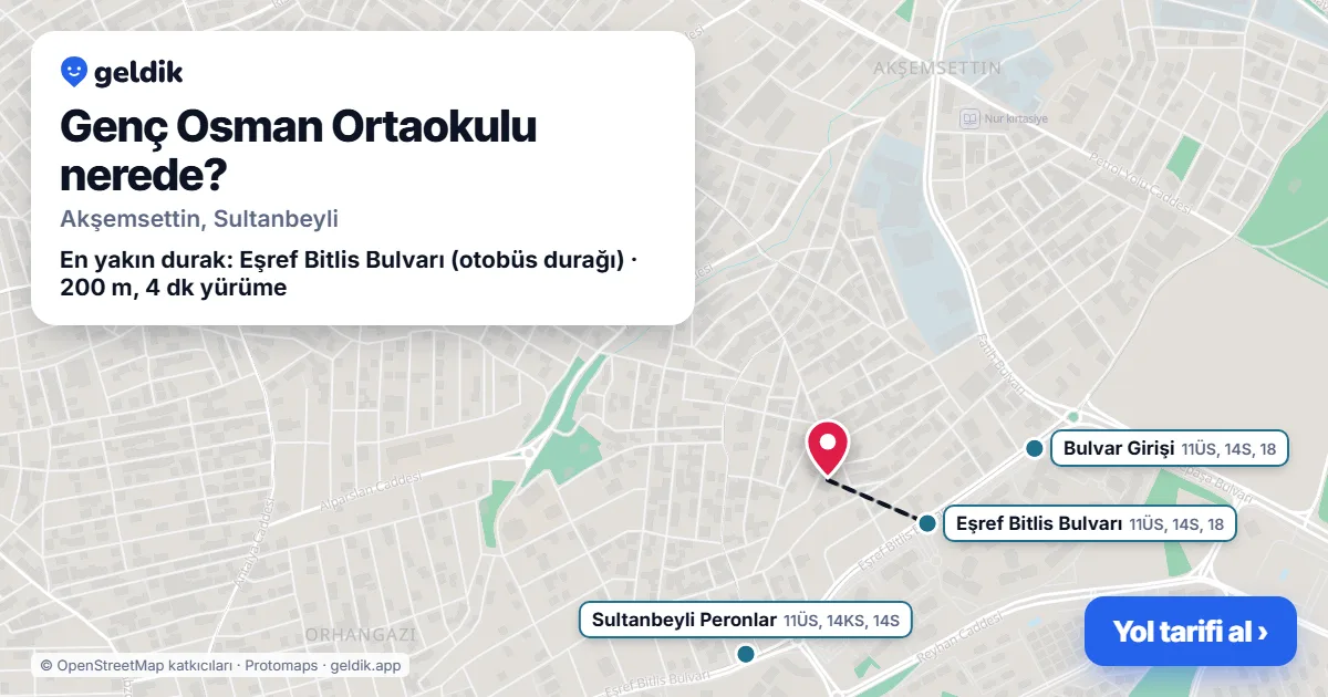 Where is Genç Osman Ortaokulu: map with its location and the nearest stops, with walking times