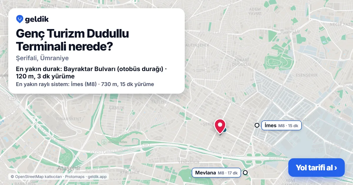Genç Turizm Dudullu Terminali nerede: haritada konumu ve en yakın duraklar, yürüme süreleriyle
