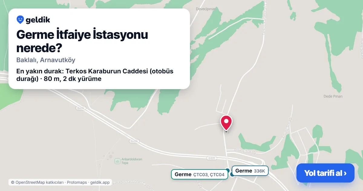 Germe İtfaiye İstasyonu nerede: haritada konumu ve en yakın duraklar, yürüme süreleriyle