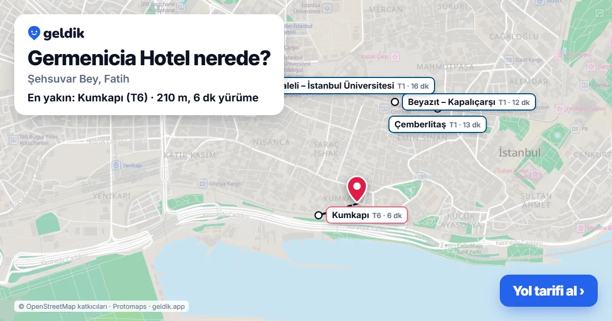 Germenicia Hotel nerede: haritada konumu ve en yakın duraklar, yürüme süreleriyle