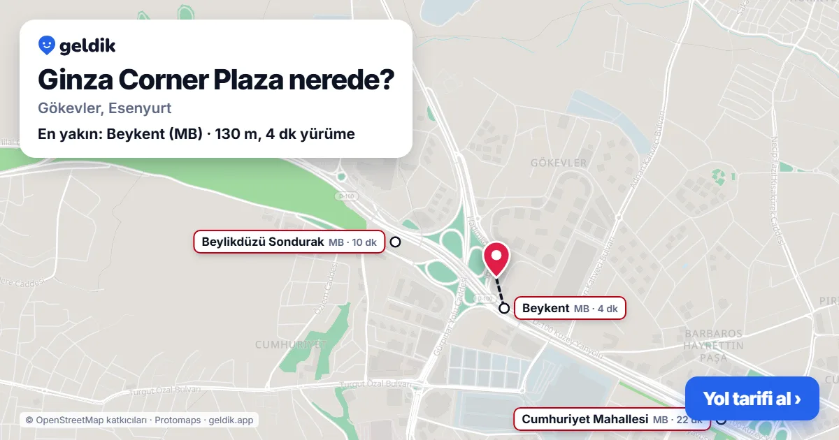 Ginza Corner Plaza nerede: haritada konumu ve en yakın duraklar, yürüme süreleriyle