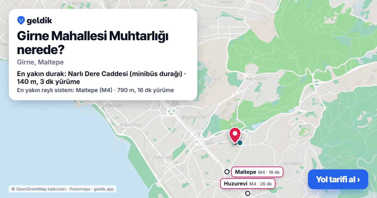 Where is Girne Mahallesi Muhtarlığı: map with its location and the nearest stops, with walking times