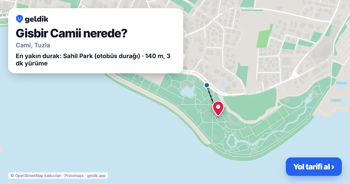 Gisbir Camii nerede: haritada konumu ve en yakın duraklar, yürüme süreleriyle