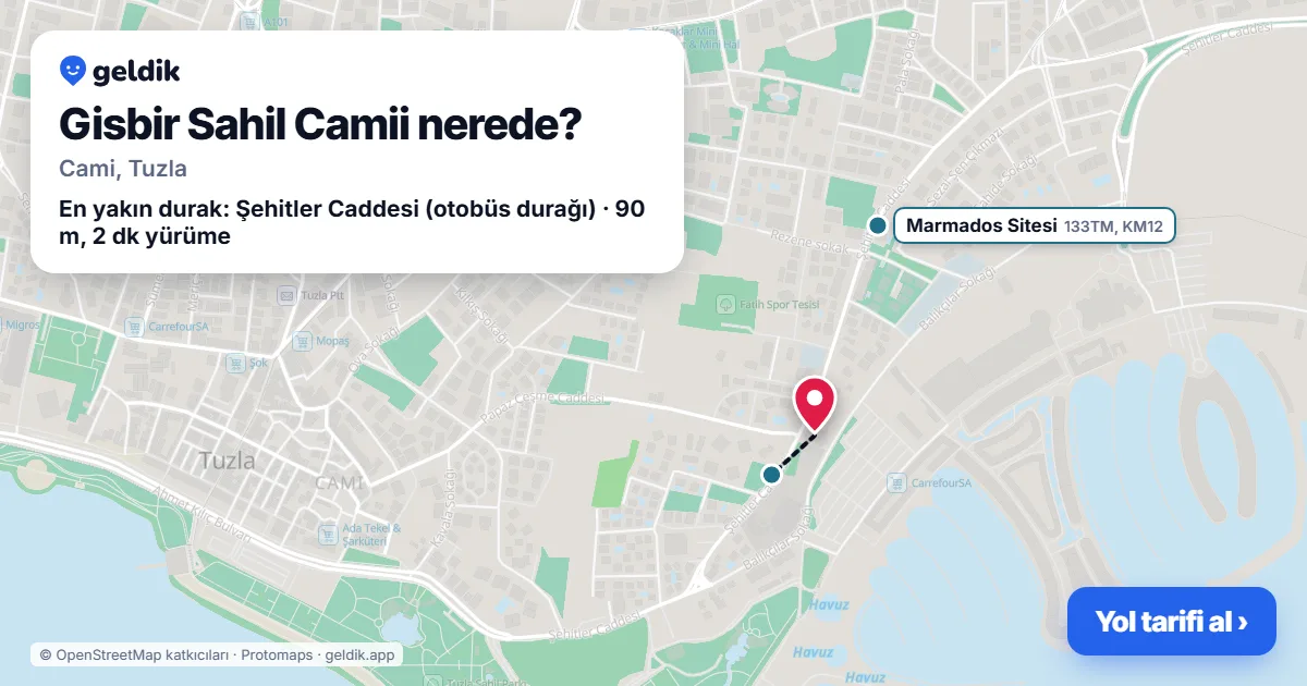 Gisbir Sahil Camii nerede: haritada konumu ve en yakın duraklar, yürüme süreleriyle