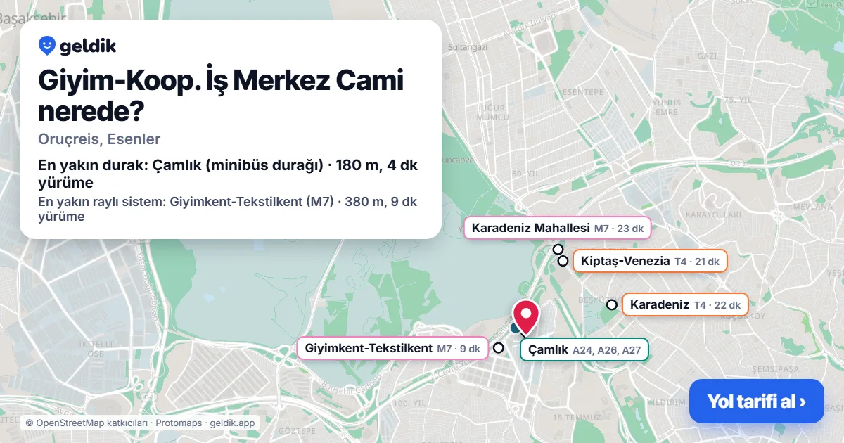 Where is Giyim-Koop. İş Merkez Cami: map with its location and the nearest stops, with walking times