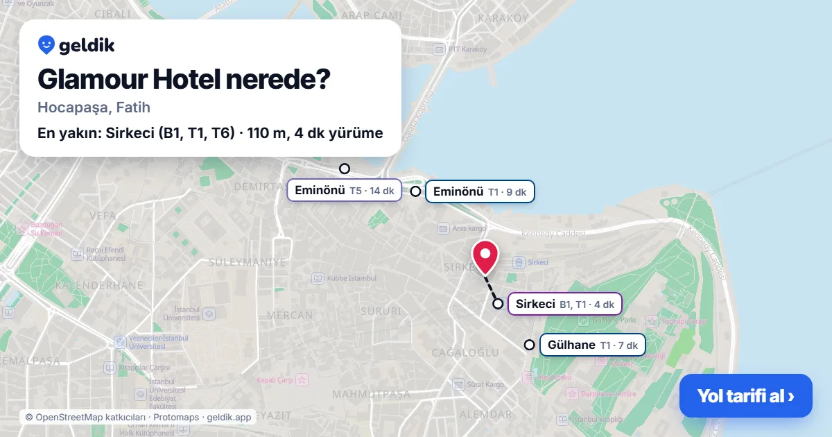 Glamour Hotel nerede: haritada konumu ve en yakın duraklar, yürüme süreleriyle