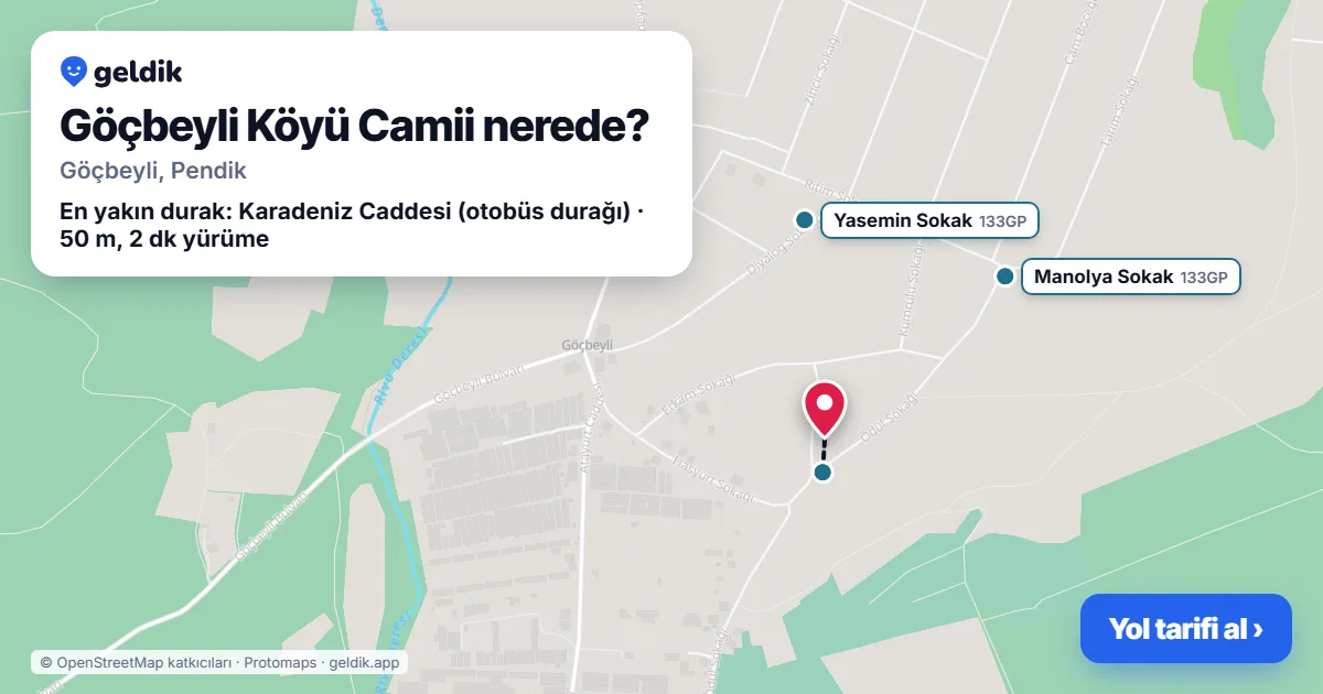 Göçbeyli Köyü Camii nerede: haritada konumu ve en yakın duraklar, yürüme süreleriyle
