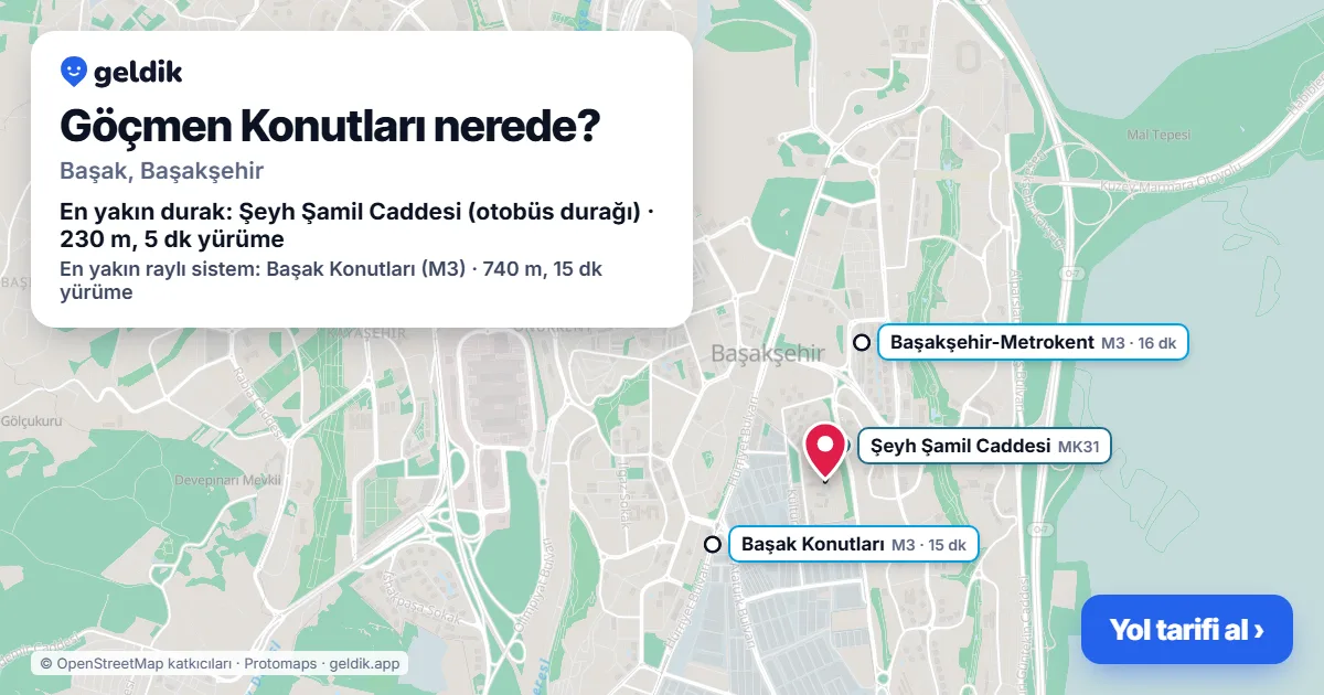 Where is Göçmen Konutları: map with its location and the nearest stops, with walking times