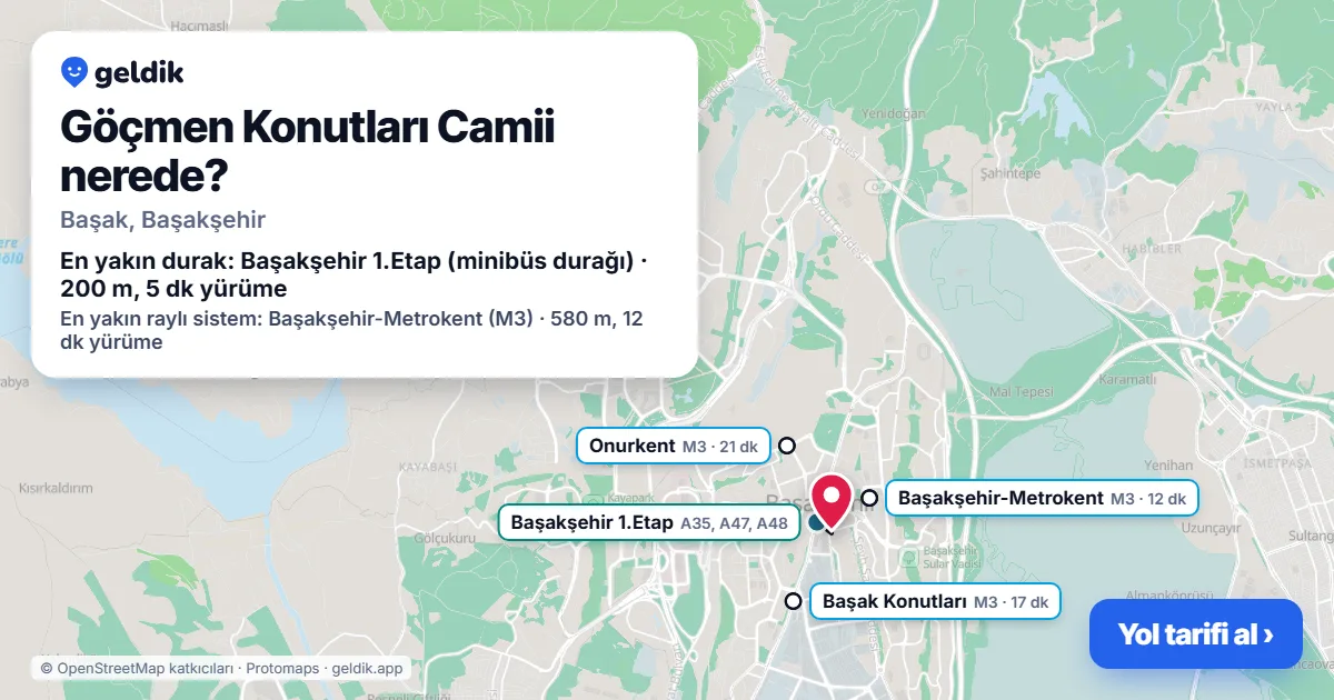 Göçmen Konutları Camii nerede: haritada konumu ve en yakın duraklar, yürüme süreleriyle