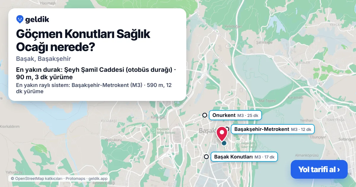 Göçmen Konutları Sağlık Ocağı nerede: haritada konumu ve en yakın duraklar, yürüme süreleriyle