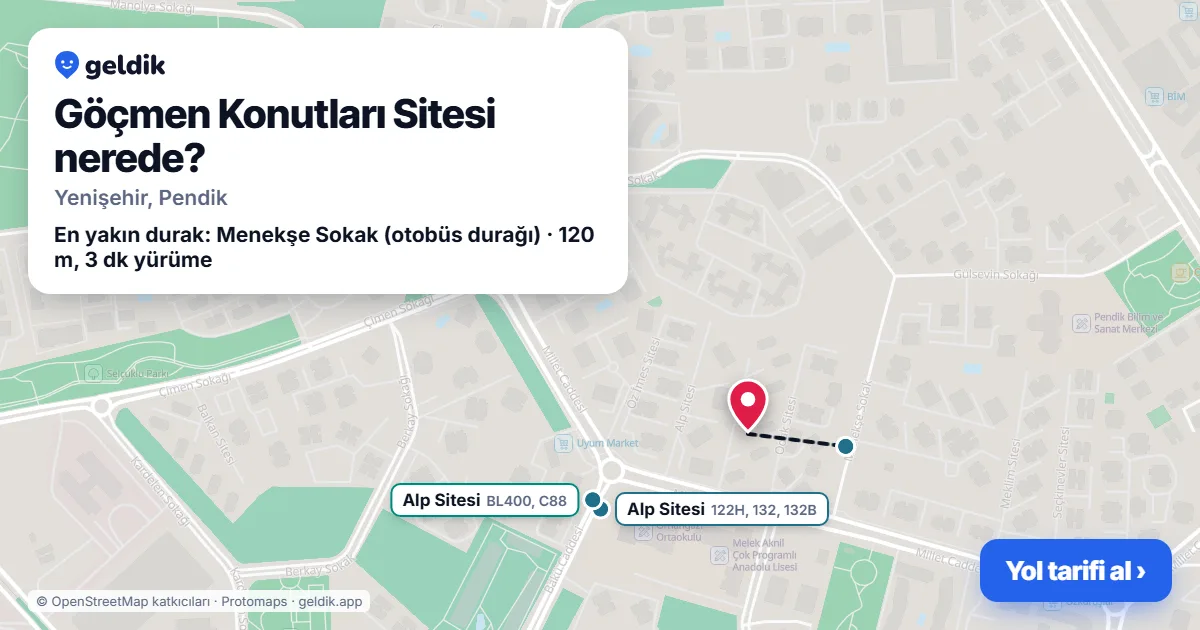 Göçmen Konutları Sitesi nerede: haritada konumu ve en yakın duraklar, yürüme süreleriyle