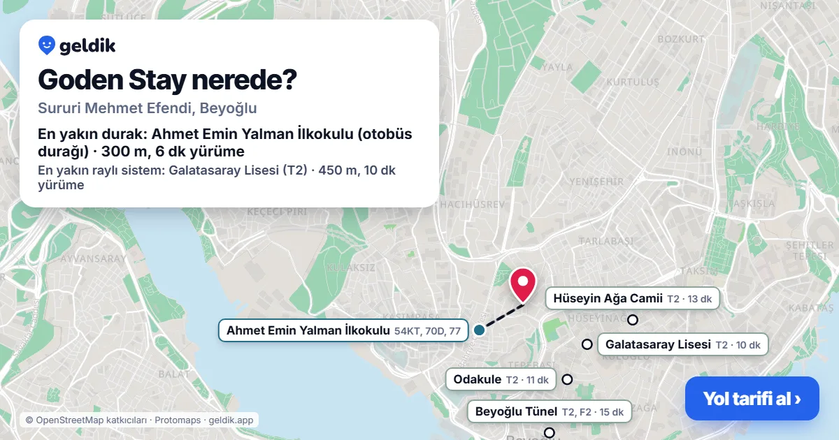 Where is Goden Stay: map with its location and the nearest stops, with walking times