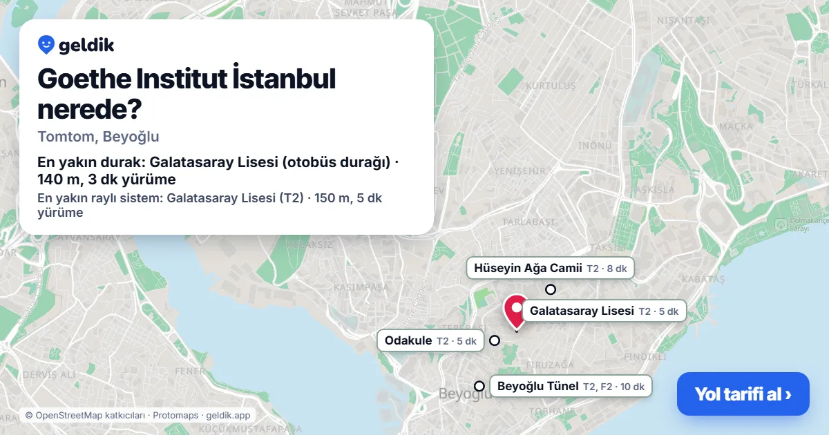 Goethe Institut İstanbul nerede: haritada konumu ve en yakın duraklar, yürüme süreleriyle