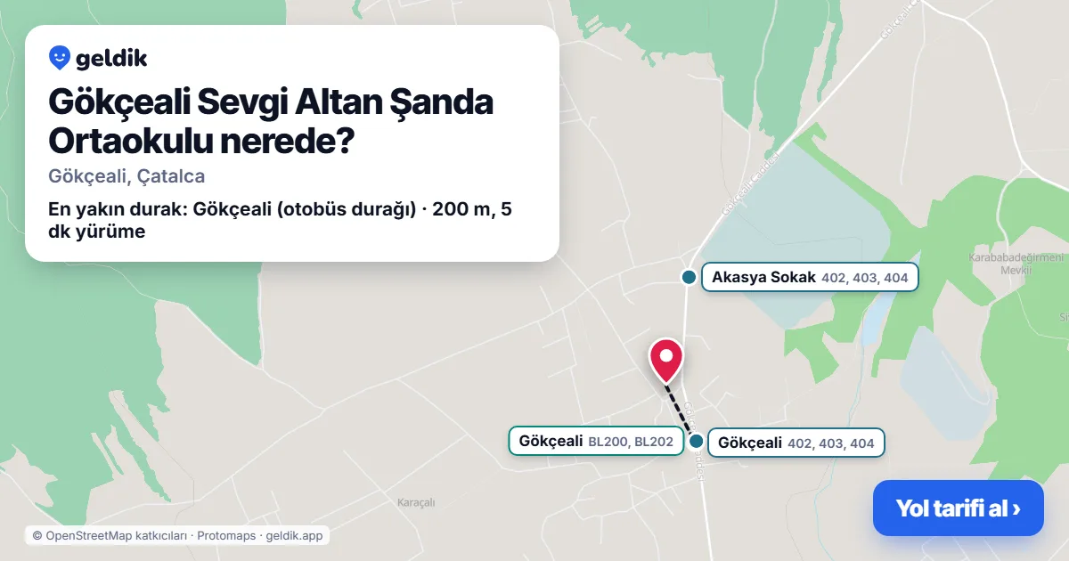 Where is Gökçeali Sevgi Altan Şanda Ortaokulu: map with its location and the nearest stops, with walking times