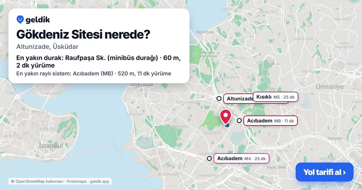 Gökdeniz Sitesi nerede: haritada konumu ve en yakın duraklar, yürüme süreleriyle