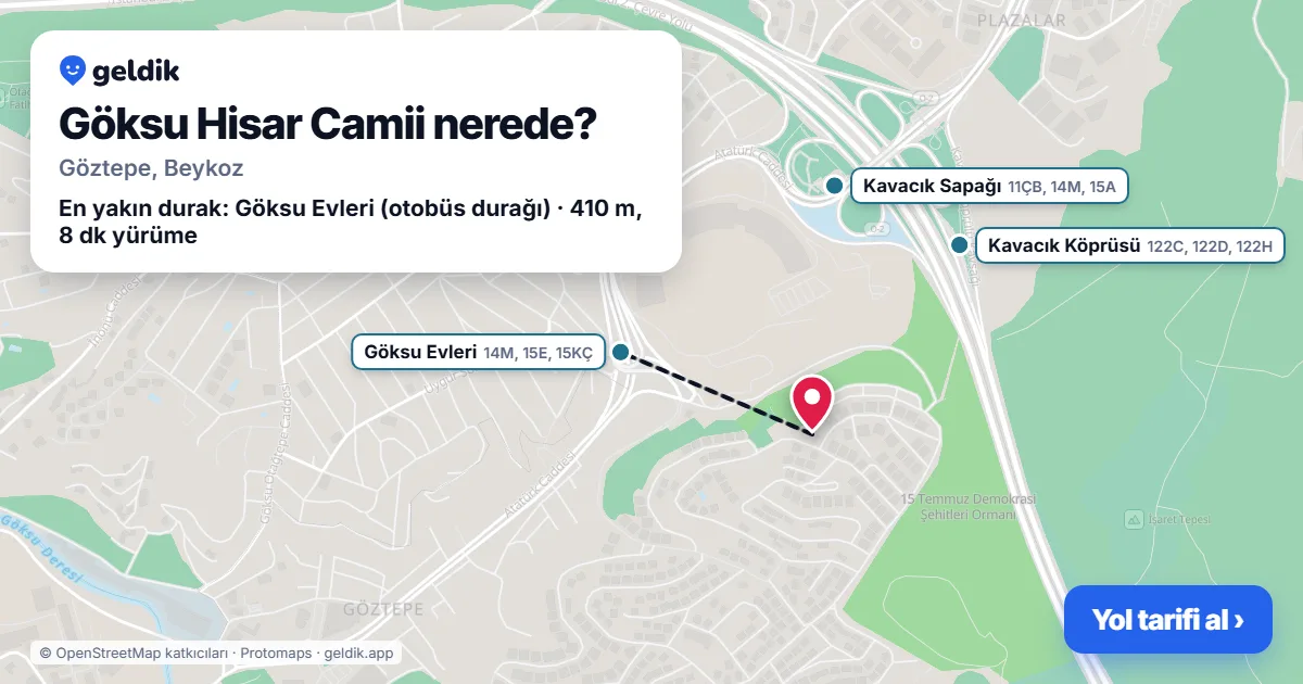 Göksu Hisar Camii nerede: haritada konumu ve en yakın duraklar, yürüme süreleriyle