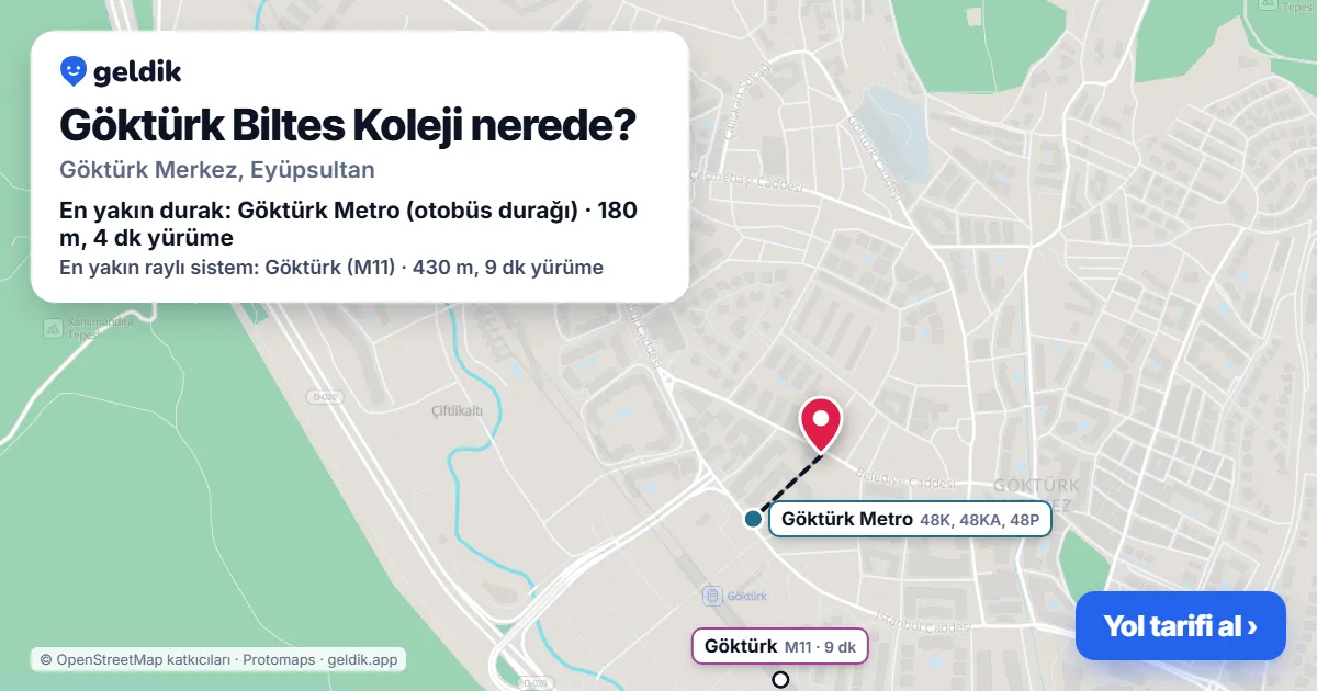 Where is Göktürk Biltes Koleji: map with its location and the nearest stops, with walking times