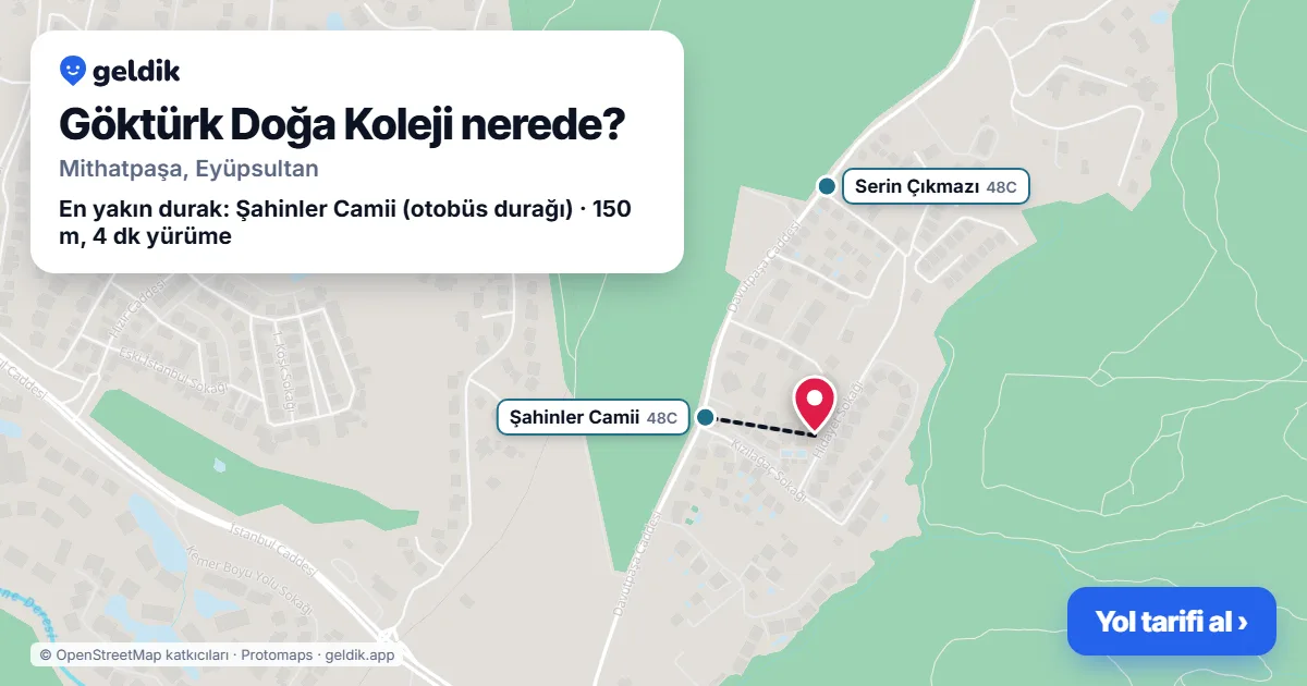 Göktürk Doğa Koleji nerede: haritada konumu ve en yakın duraklar, yürüme süreleriyle