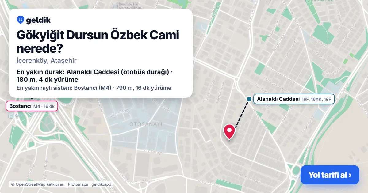 Where is Gökyiğit Dursun Özbek Cami: map with its location and the nearest stops, with walking times