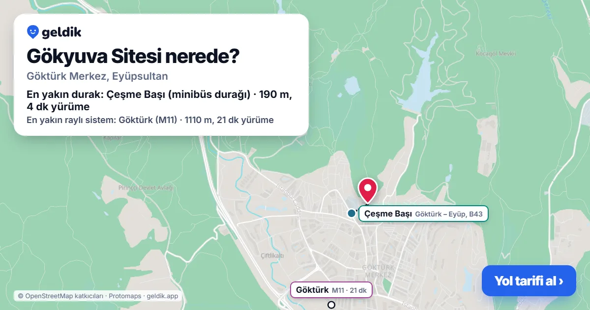 Where is Gökyuva Sitesi: map with its location and the nearest stops, with walking times