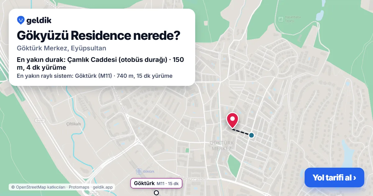 Gökyüzü Residence nerede: haritada konumu ve en yakın duraklar, yürüme süreleriyle