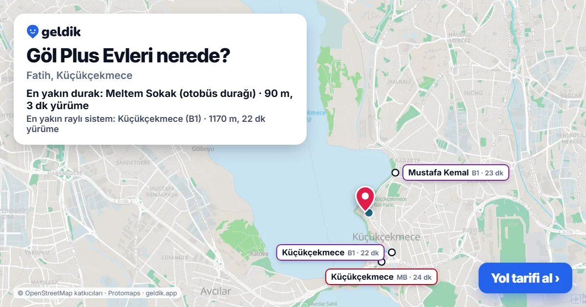 Where is Göl Plus Evleri: map with its location and the nearest stops, with walking times
