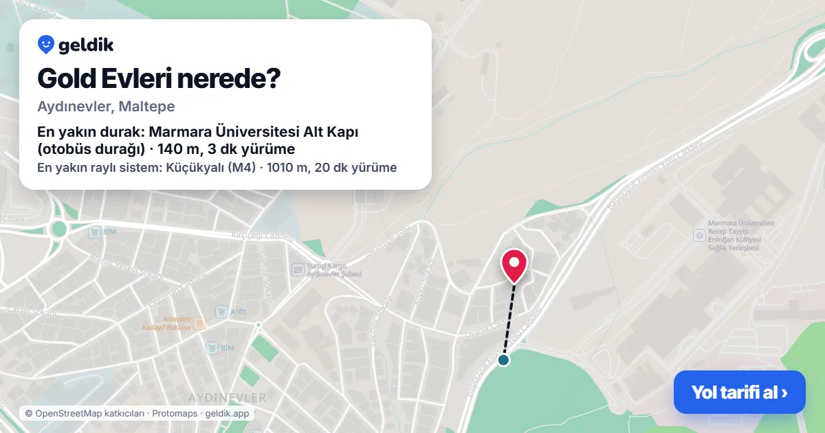 Gold Evleri nerede: haritada konumu ve en yakın duraklar, yürüme süreleriyle