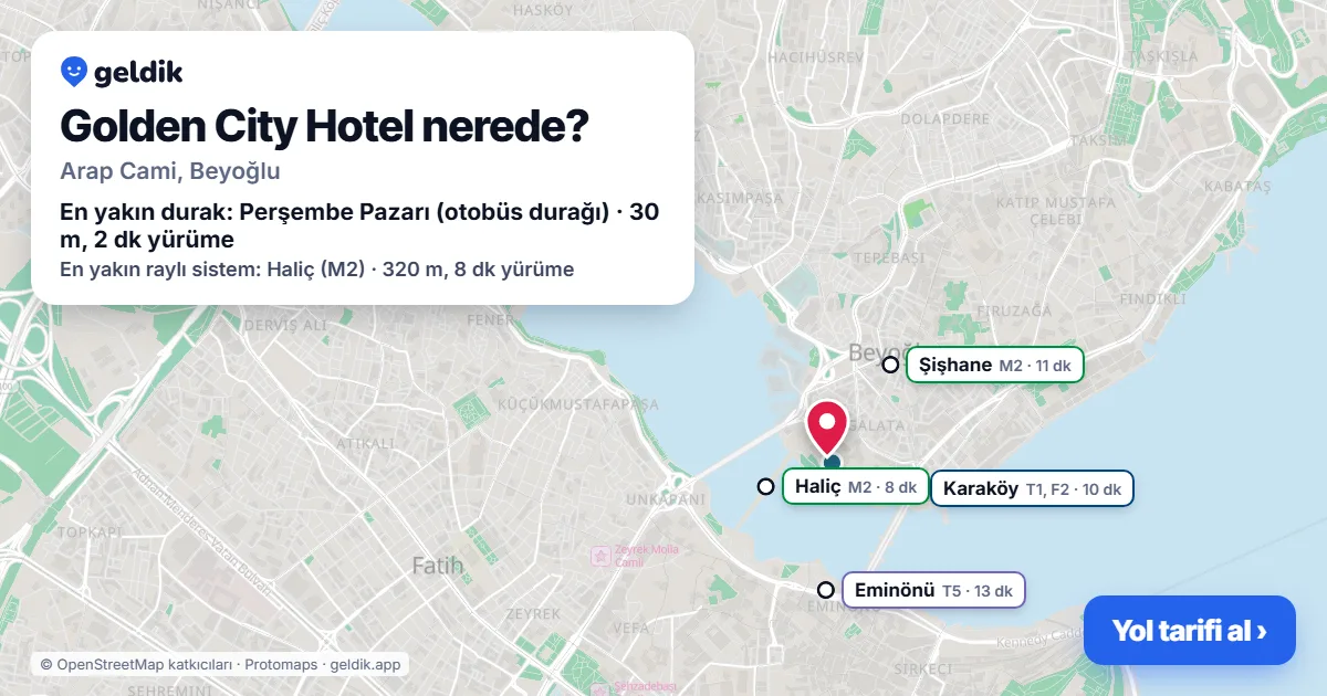 Where is Golden City Hotel: map with its location and the nearest stops, with walking times