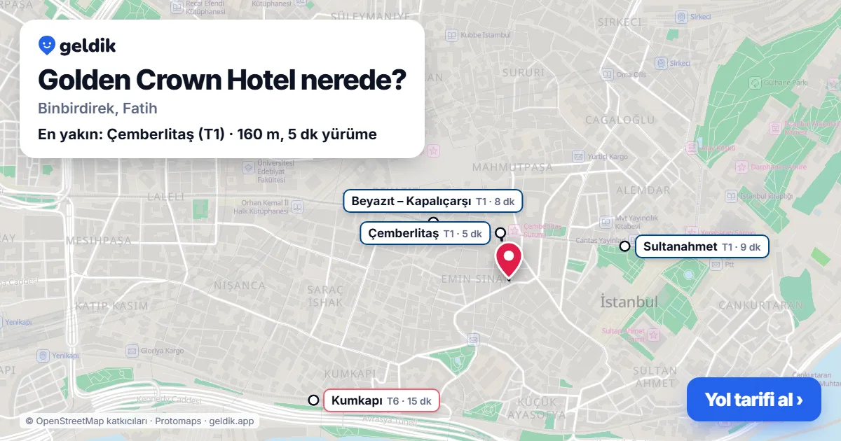 Golden Crown Hotel nerede: haritada konumu ve en yakın duraklar, yürüme süreleriyle