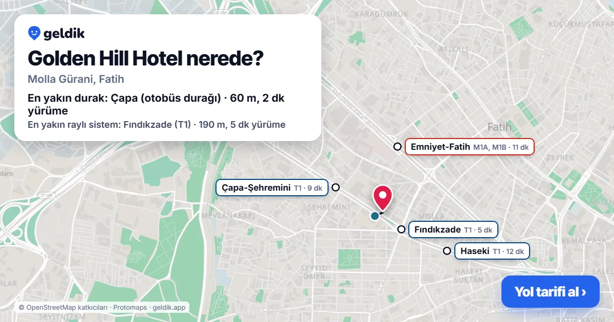 Golden Hill Hotel nerede: haritada konumu ve en yakın duraklar, yürüme süreleriyle