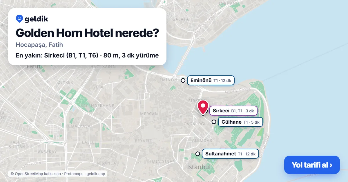 Where is Golden Horn Hotel: map with its location and the nearest stops, with walking times