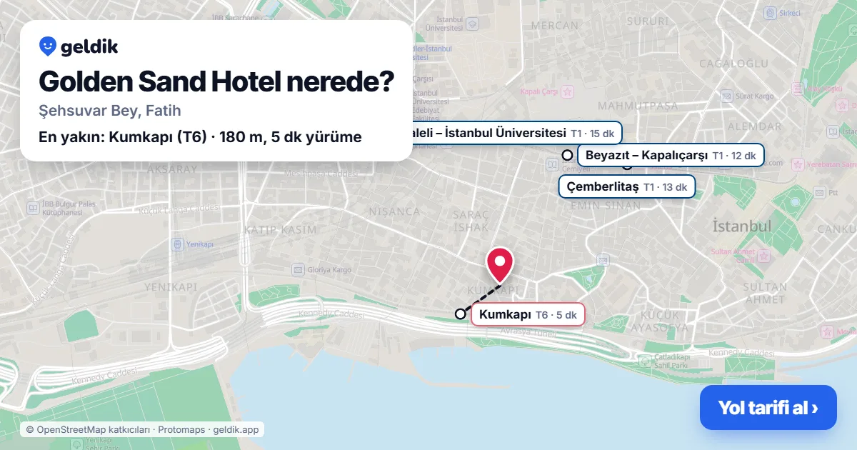 Golden Sand Hotel nerede: haritada konumu ve en yakın duraklar, yürüme süreleriyle